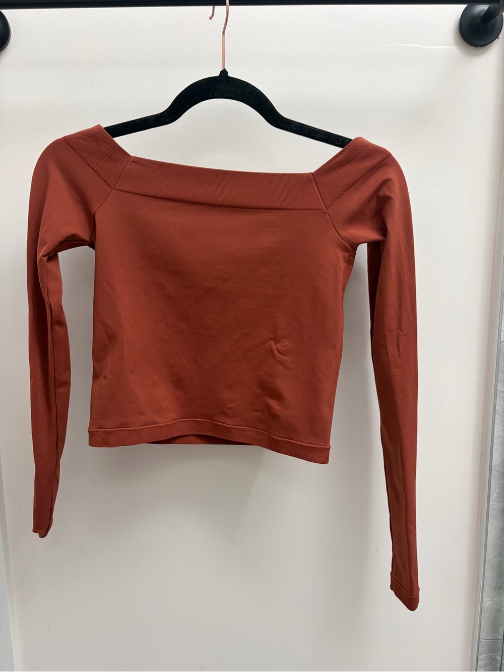 Free People Off-the-Shoulder Long Sleeve Top in Rust Brown